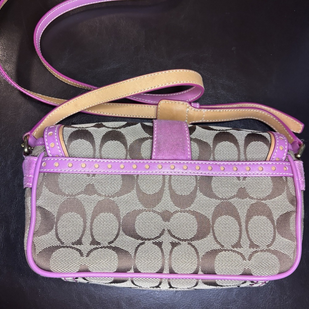 Vtg Coach Signature Soho Mini Shoulder Bag Heart Pink Canvas Suede Leather 1485 - Picture 2 of 6